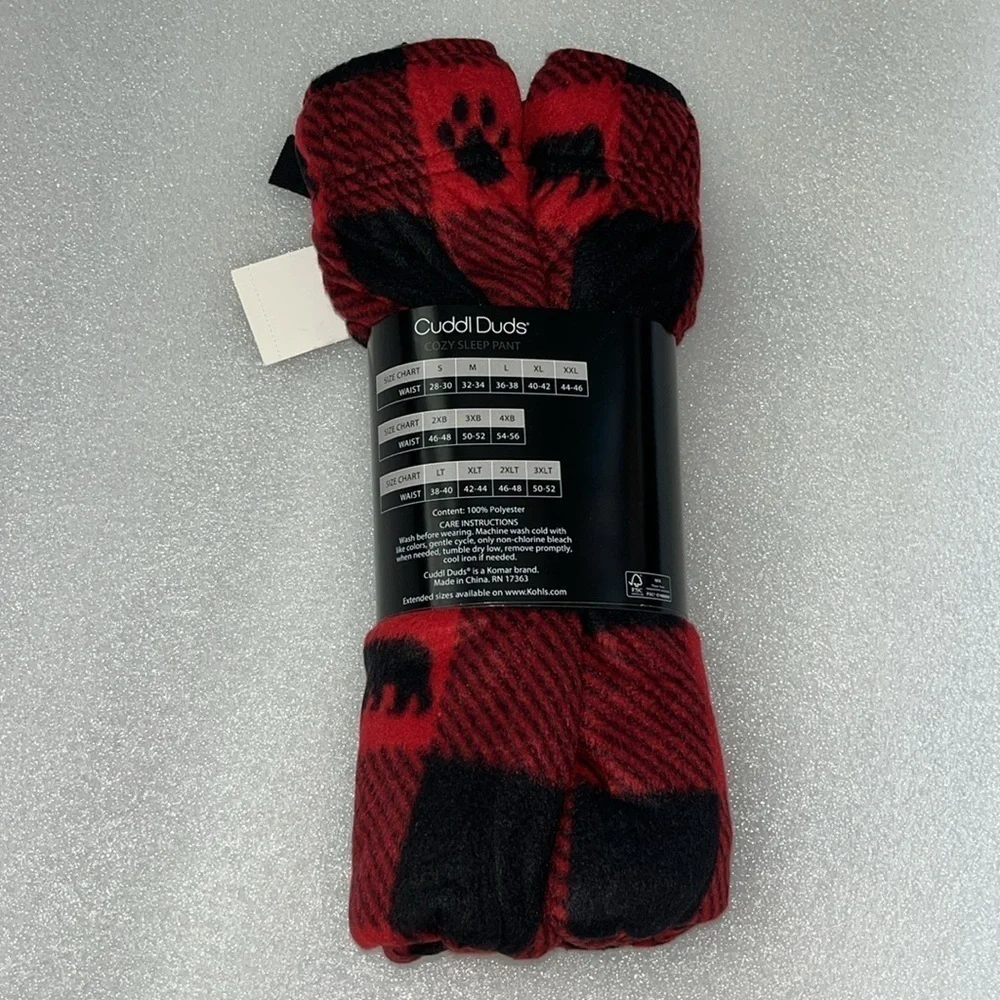 🆕 Men’s Cuddl Duds Cozy Sleep Pant Red Black Checkered Bear Print Size Large